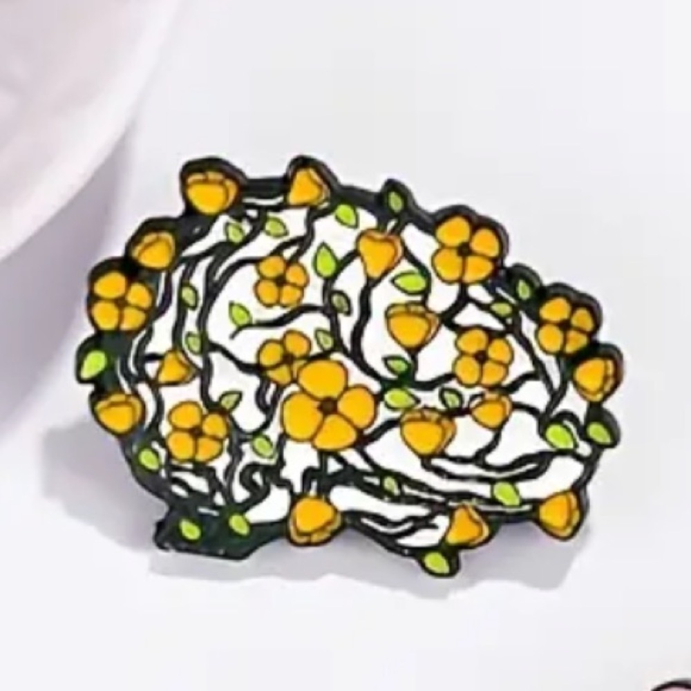 Anatomy Pin Broach Brain with Flowers Floral Organ Acrylic